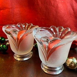 Vintage KIG Indonesia Frosted Glass Tulip Votive Candle Holder Set of 2